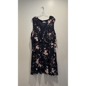 Eliza J Size Plus Size 24W Navy Blue Floral Print Dress Surplice Romantic New